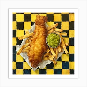 Fish & Chips Yellow Checkerboard 1 Art Print