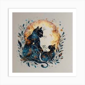 Cat And Moon 2 Art Print