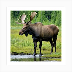 Moose In A Stream Art Print