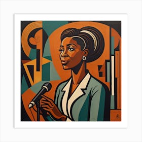 Woman Holding A Microphone Art Print