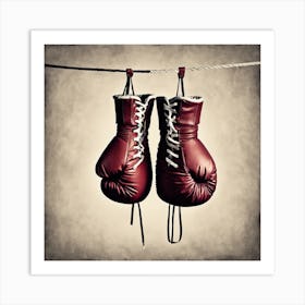 Boxing Gloves Hanging On A Rope Art Print
