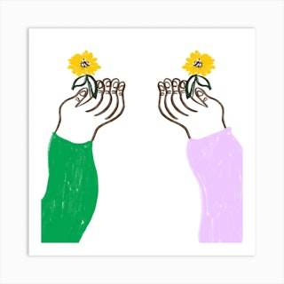 Holding Sunflowers Square Art Print