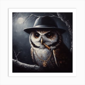 Owl Smoking A Cigarette 3 Art Print