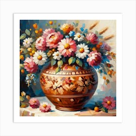 Flowers In A Vase, Acrylic Style Painting 2 Art Print