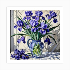 Bunch Of Irises Monochrome Background Cubism Art Print