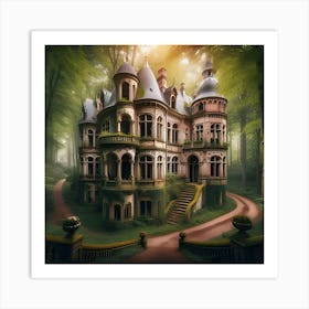 Gorgeous Abandoned Medieval Mansion In A Fairytale Forest Art Print