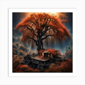 Tree House In Autumn Art Print