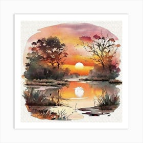 Sunset By The Lake Art Print