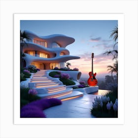 Guitar In Front Of A House Art Print