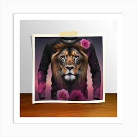 Lion With Roses Art Print