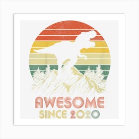 Kids 2 Year Old Gift Awesome Since 2020 2nd Birthday Boy Dinosaur Art Print