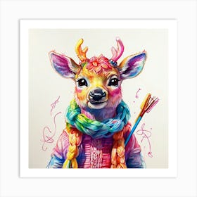 Deer In A Scarf Art Print