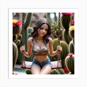 Cactus Girl On Swing Art Print