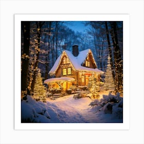 Firefly Magical, Christmas, Winter, Snow, Sparkling, House, Forest Edge, Christmas Lights, Glowing, (8) Art Print