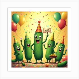 Flux Dev A Vibrant And Lively Illustration Of A Pickle Party C 3 Art Print