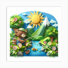 Teddy Bear Fishing Art Print