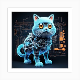 Blue Cat With Circuit Board Art Print