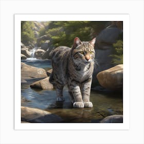 Cat In The Stream Art Print