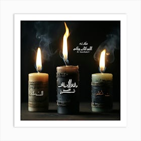 Default Three Burning Candles Smoke Coming Out Of Them And Wri 3 1 Art Print