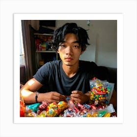 Young Man With Candy Art Print