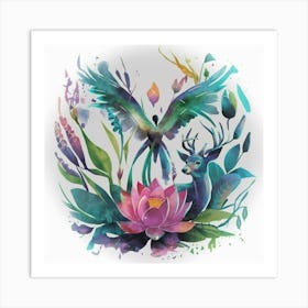 A Vibrant Watercolor Tattoo Design Art Print