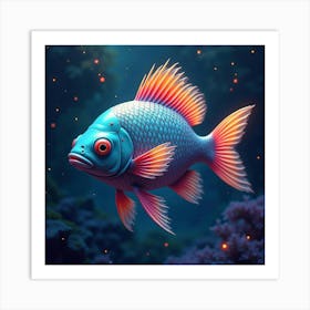 A Surreal Fish With Rainbow Colored Scales Swimming Through A Cosmic Sea 1 Art Print