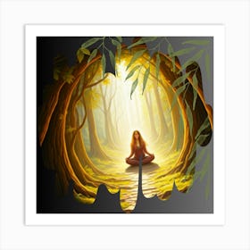 Meditating Woman In The Forest Art Print