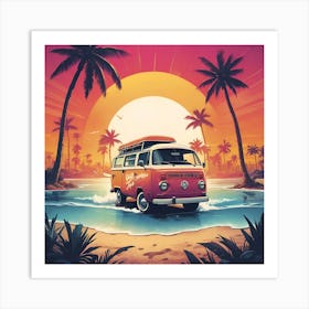 Vw Bus On The Beach 1 Art Print