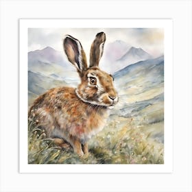 Hare Senses Spring in Scottish Mountains Art Print