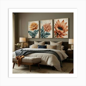 Three Floral Paintings Art Print