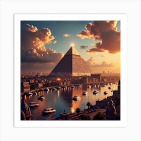 Egyptian Pyramid At Sunset Art Print