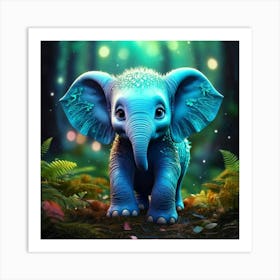 Firefly Adorable Turquoise Baby Elephant In Fantasy Forest 45671 (2) Art Print