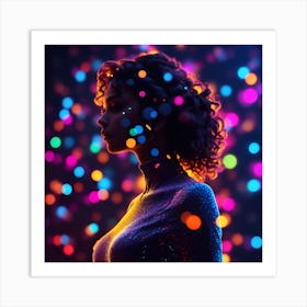 Portrait Of A Woman With Colorful Lights Art Print