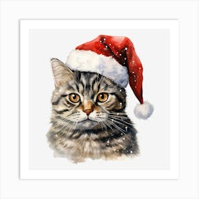 Christmas Cat In Santa Hat Art Print