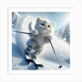 Kitty On Skis Art Print