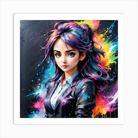 Girl With Colorful Hair Art Print