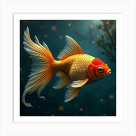 An Abstract Goldfish With Scales Of Shimmering, Fractal Patterns Swimming Through A Celestial Pond Art Print