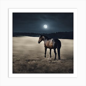 Horse In The Field At Night Art Print