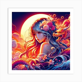 Chinese Girl With Dragon Art Print