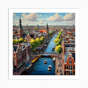 AMSTERDAM CANAL SUMMER AERIAL VIEW PAINTING Art Print