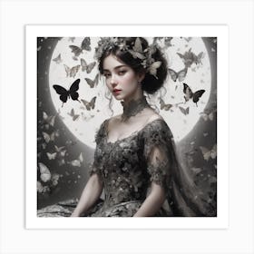 Girl With Butterflies Art Print