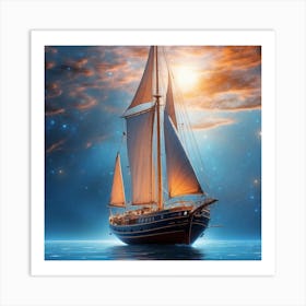 Sailboat In The Night Sky Art Print