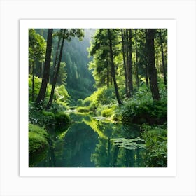 Pond In The Forest Art Print