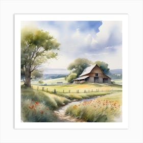 Watercolor Of A Farm Art Print