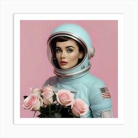 Retro Female Astronaut with Roses Art Print