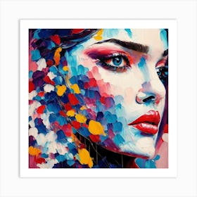 Portrait Of A Beautiful Women Face In Brush Stroke Paint Style Art Print