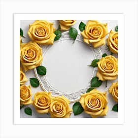 Yellow Roses On White Background Art Print