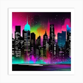 Neon City Skyline Art Print