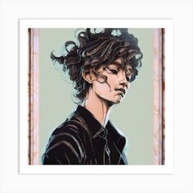 Portrait Of A Woman With Curly Hair Art Print