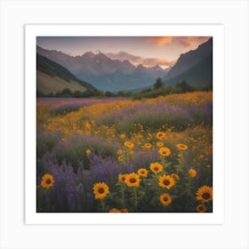 Sunflowers At Sunset Art Print